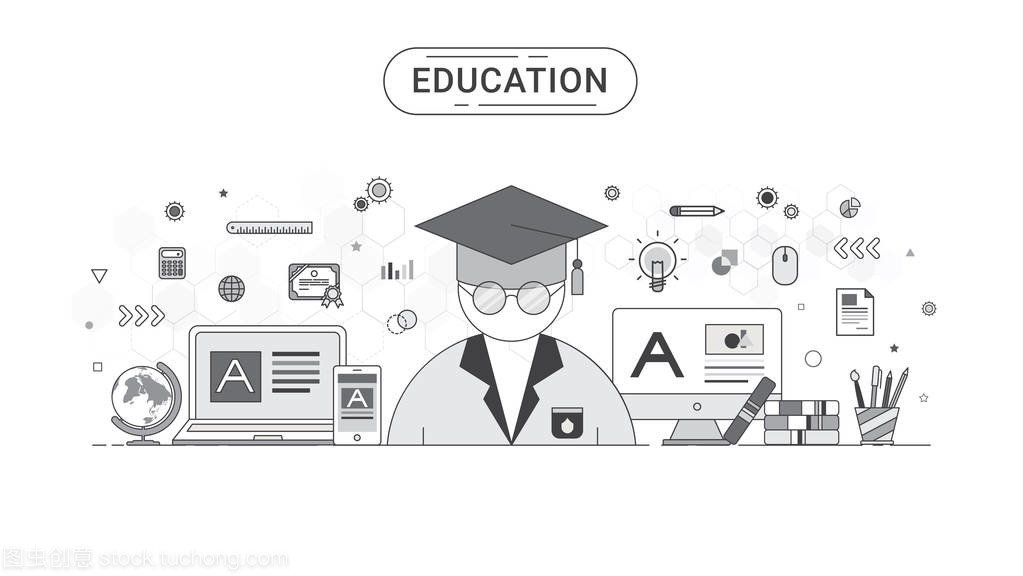 教育信息圖表概念。學(xué)生和教育圖標(biāo)平線(xiàn)條樣式創(chuàng)建的矢量